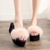 Fashion Colorful Fox Fur Furry Slippers Women Thick Sole Fluffy High Heel Slides Wedges Platform Sandals Feather Shoes Ladies Pantuflas