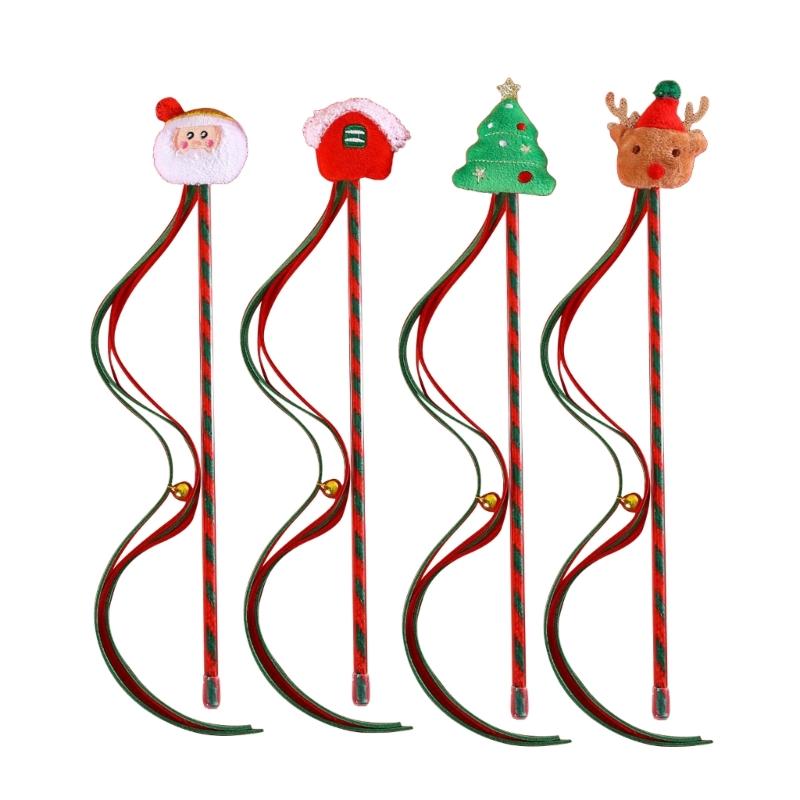 Pet Teaser Wand Toy Interactive Cat Teaser Toy Cat Christmas Themed Teaser Stick 1