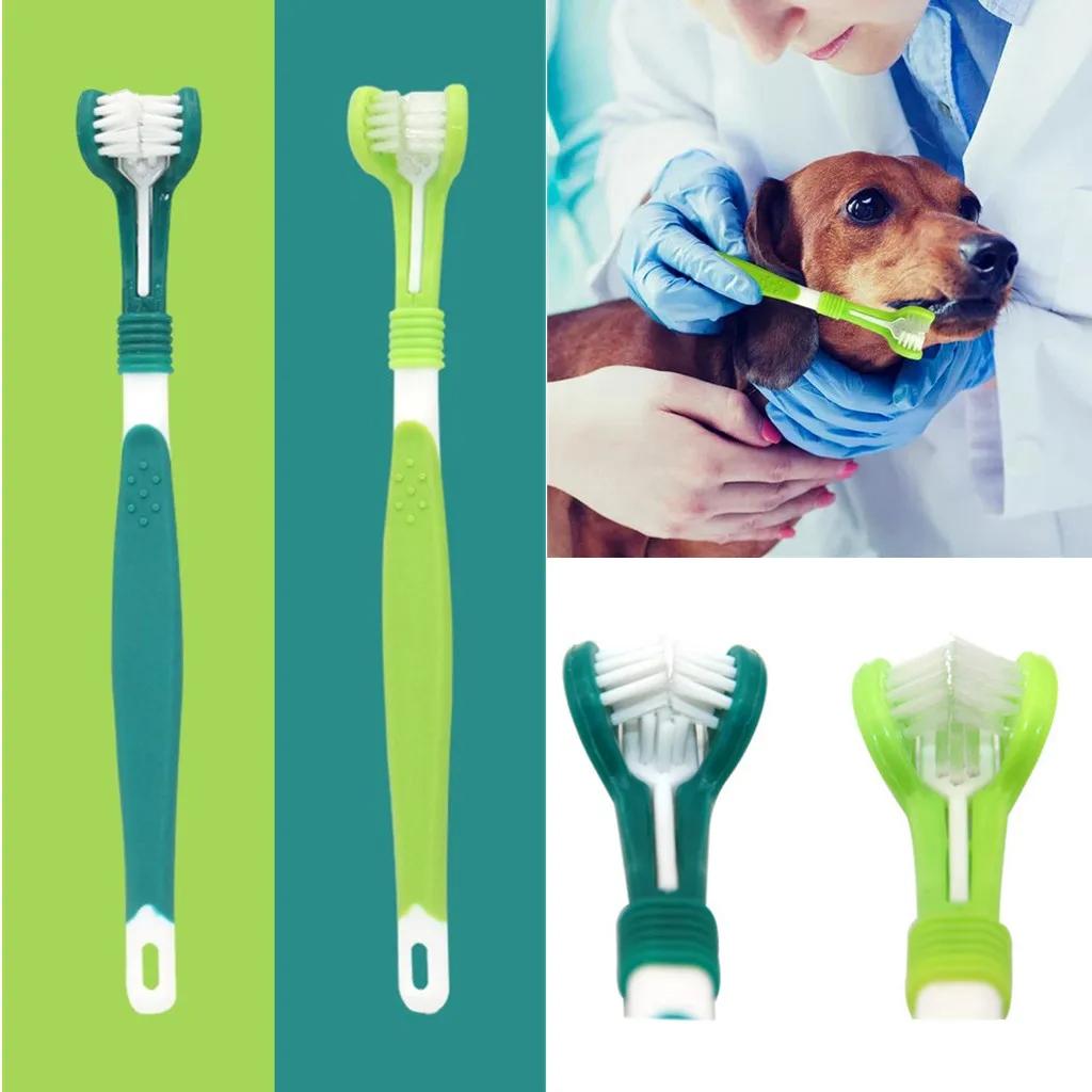 3stranný zubní kartáček pro domácí mazlíčky Plastový zubní kartáček pro psy Odstranění špatného dechu zubního kamene Čištění úst Pet Dental Care Čištění úst pro kočky