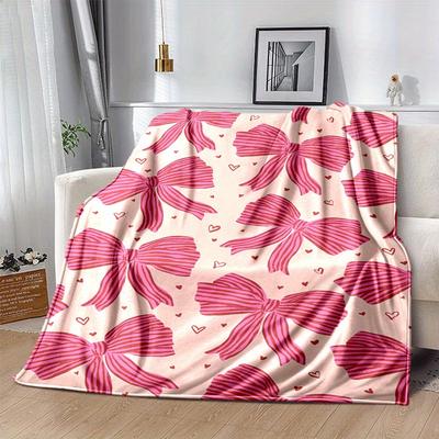 1pc Bow Printing Lightweight Flannel Blanket, Comfortable and Warm Blanket, for Camping Sofa Bed and Couch Office, Gift