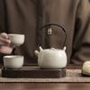 Light luxury beige Ru kiln lifting beam pot Kung Fu tea set, high-end tea making, household tea kettle, single pot tea making device