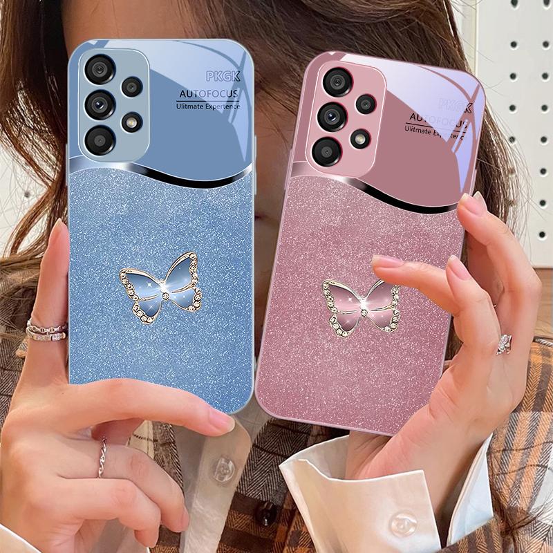 Diamant Schmetterling Für Samsung Galaxy S10 4G S20 11E 30 S21 22 S24 Fe Pro S23 S25 Ultra 5G S9 Gehärtetes Glas Handyhülle