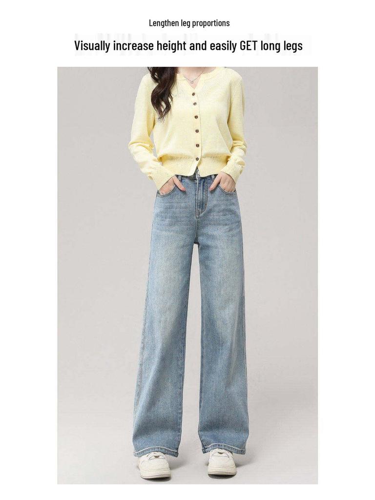 Damen 2026 Slimming High Waist Blue Wide Leg Straight Jeans