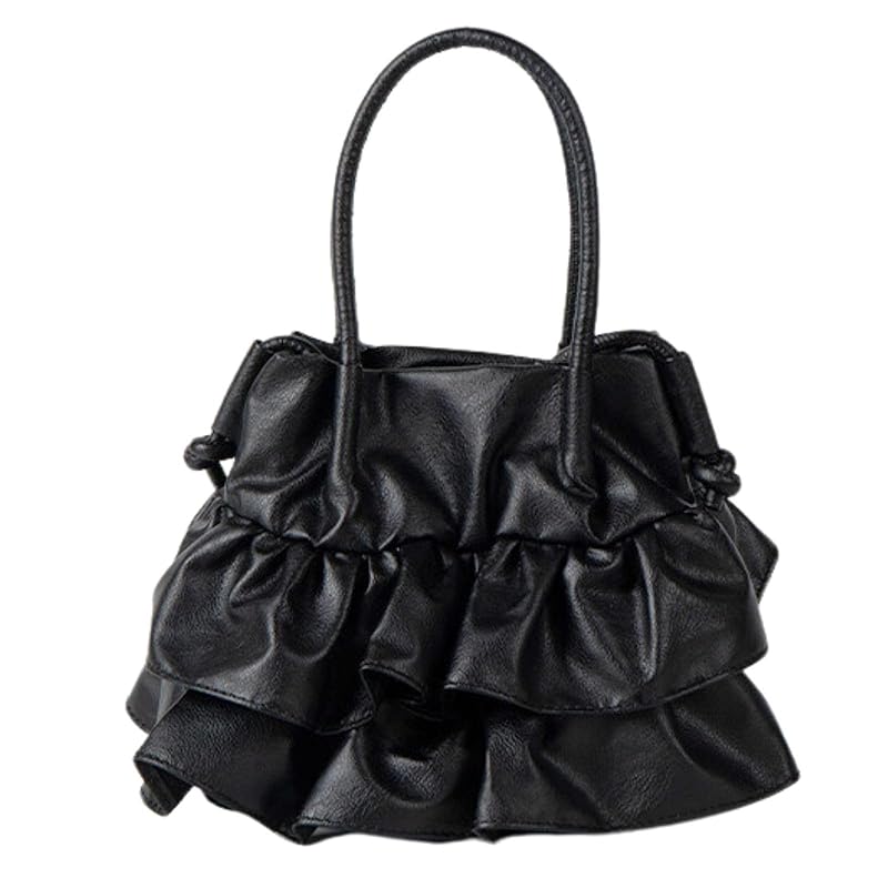 

[Harujio] ruffle bag frills tote bag handbag pleats bag tiered bag tulle tote back Shoulder bag shoulder ladies black white silver black white silver