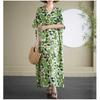 2025 Summer Floral Vacation Style Travel V-Neck Vintage Long Flesh Covering Dresses