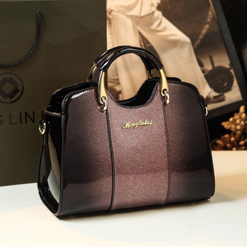 Modische Damenhandtaschen Lackleder Damenhandtaschen Einfach und vielseitig Helles Leder Mittlere Schulter Schräg über den Körper Tragbare Handtasche