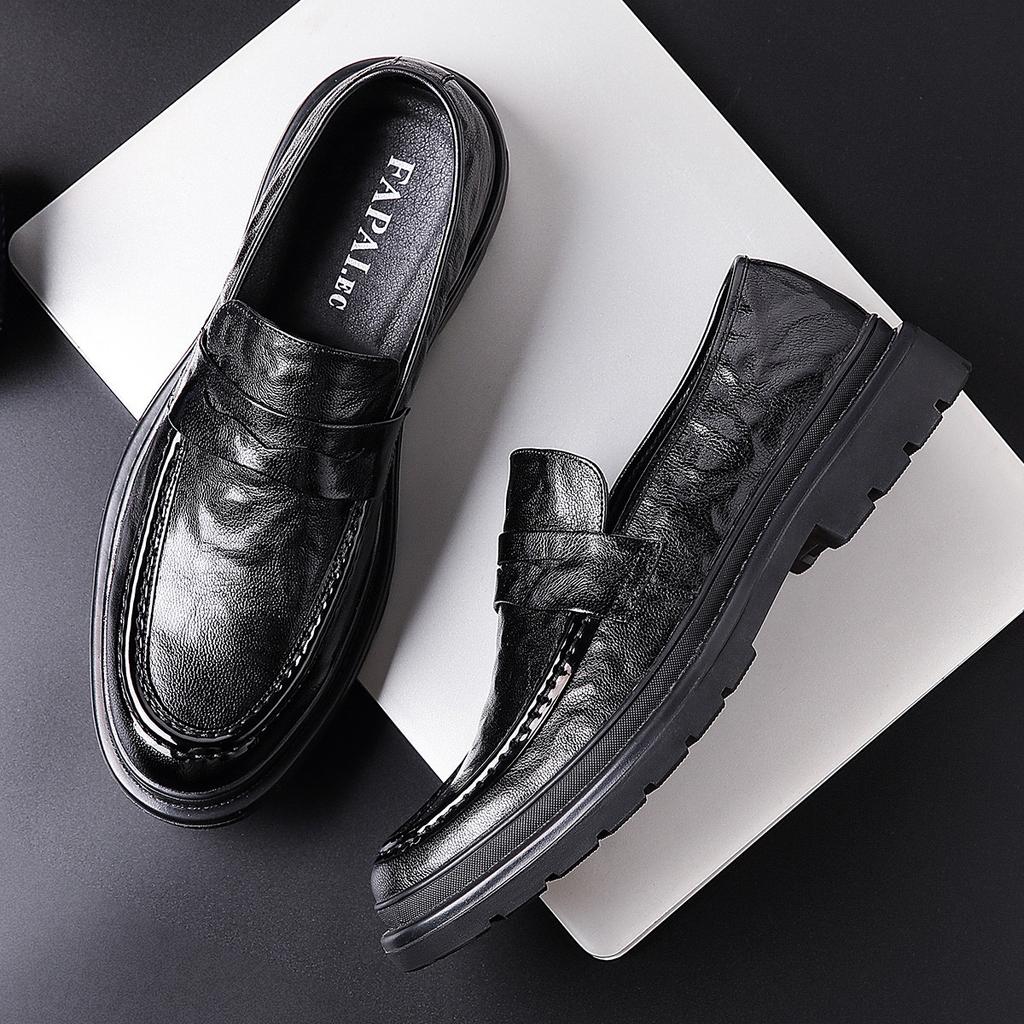 Leather Shoes Men's Business Leather Casual Leather Shoes Spring New One-pedal Black Leather Shoes Commuter Men Loafers Men