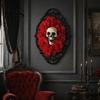Halloween Spider Web Skull Decor Gothic Wall Decoration, Vintage Red Rose Frame Sculpture, Ornament Horror Art for Holiday Party Spooky