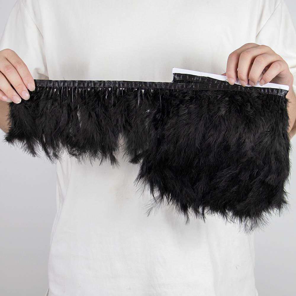 1Meters Turkey Feather Trim Fringe 10-15CM Marabou Feathers Ribbon White Black Feather On Tape Sewing Trimmings Clothes Dress