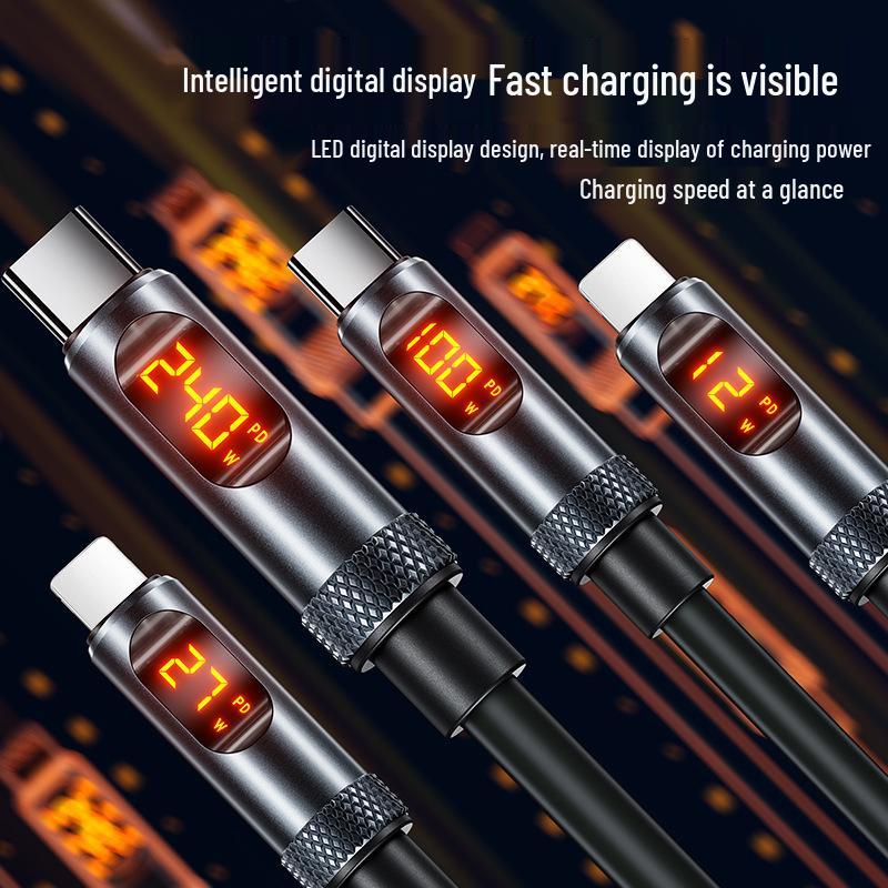 240W Super Fast Charging Type-C Cable with Smart Display for Apple & Huawei Phones, Available In 1m & 2m