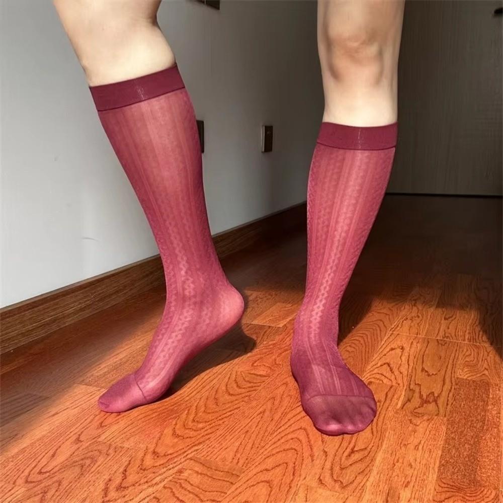 Strip Mid-tube Stocking Transparent Below Knee Calf Stockings Simple Men's Ultra-Thin Socks Office