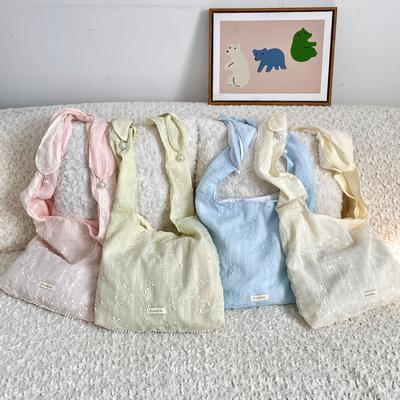 Sommer kleine frische Chiffon kleine Blume Schultertasche Fee bestickte Canvas Tasche tragbare Achsel Messenger Tasche