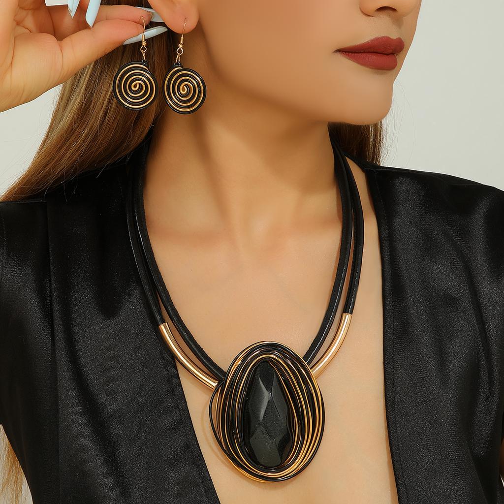 New Design Jewelry Set Fashion Water Drop Resin Gems Aluminum Wire Handmade Braided Necklace Earrings Women's Party Accessories