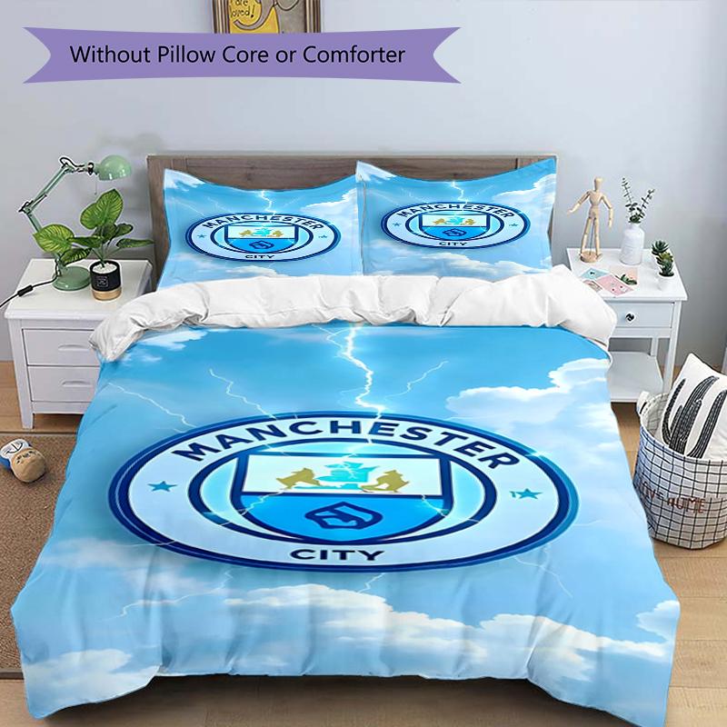 3pcs Duvet Cover Set (1*Duvet Cover + 2*Pillowcase, Without Core),Manchester City FC Print Bedding Set, Bedroom Decor, All‑Season, Birthday Gift