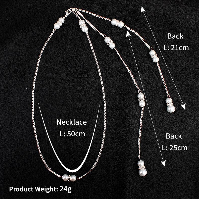 Beach Vacation Style Sexy Necklace with Diamond Body Chain Pearl Pendant Tassel Back Chain Dress Accessories