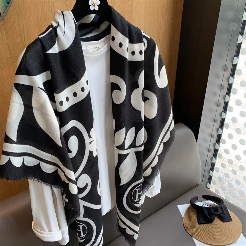 Blue Retro 130 Square Scarf Summer Air-Conditioned Room Shawl Sunscreen Silk Scarf Spring And Autumn Linen Scarf