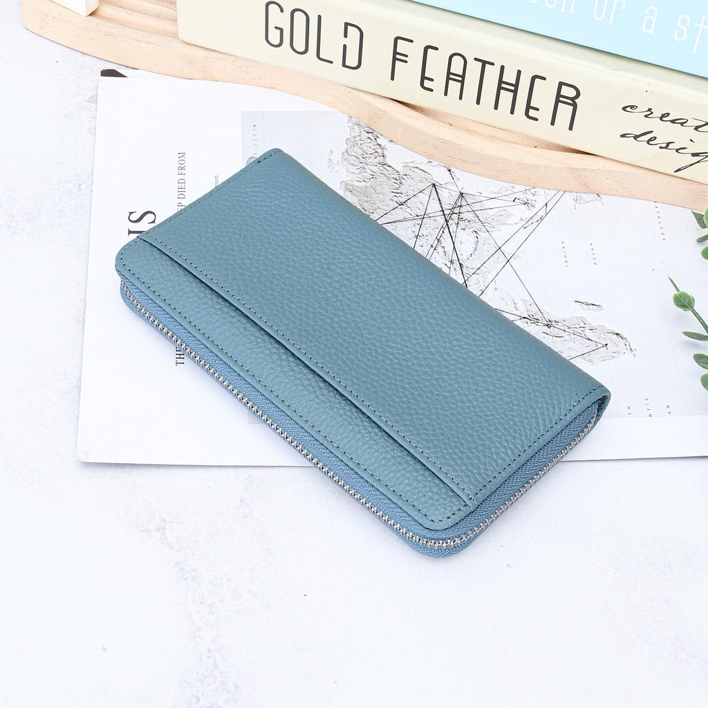 Travel RFID Blocking Leather Long Wallet,Large Capacity Zipper Purse with Boarding Pass Pocket,Multi-Card Organizer for Business