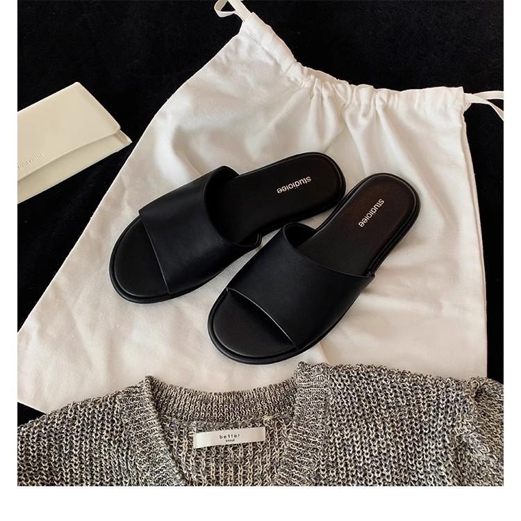 Grape Mother Same Style~ Comfortable Sheepskin Versatile Flat Bottom Row Style One Word Slippers Women's Wear 2025 Summer New