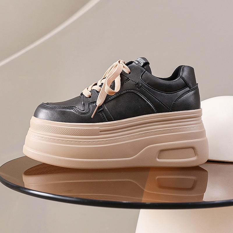 Fashion Women's Autumn Thick Bottom Shoes Breathable Synthetic Vulcanize Flats Shoes Sneakers Versatile Rubber Sole White Walking Shoes