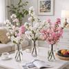 With Leaves Artificial Cherry Blossom Long Simulation Cherry Blossom Fake Flower  Garden Decor