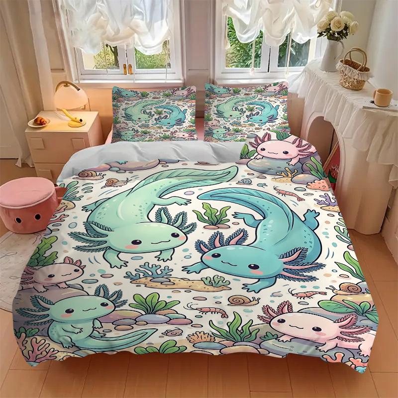 Axolotl Underwater World Print 3Pcs Bedding Setduvet Cover With 2 Bedropillowcase Home Birthday Gift