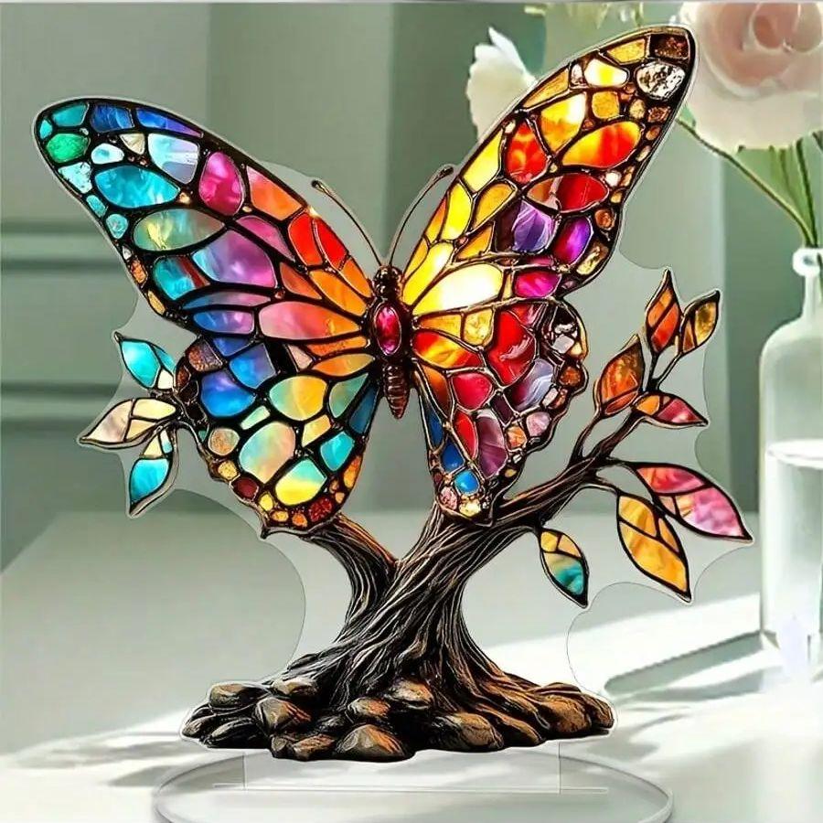 1 PIEZA Mariposa de Vidrio Colorido y Decoración Árbol de la Vida Exclusivo Día de San Valentín Decoración Hogar Oficina Adorno de Moda