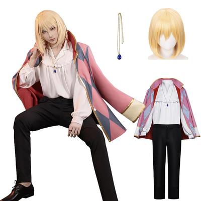 Agtop Howl Cosplay Costume with Necklace and Earrings Sophie Costume for Stage Performances and Photography Halloween Size [Includes Wig] (Howl, S)