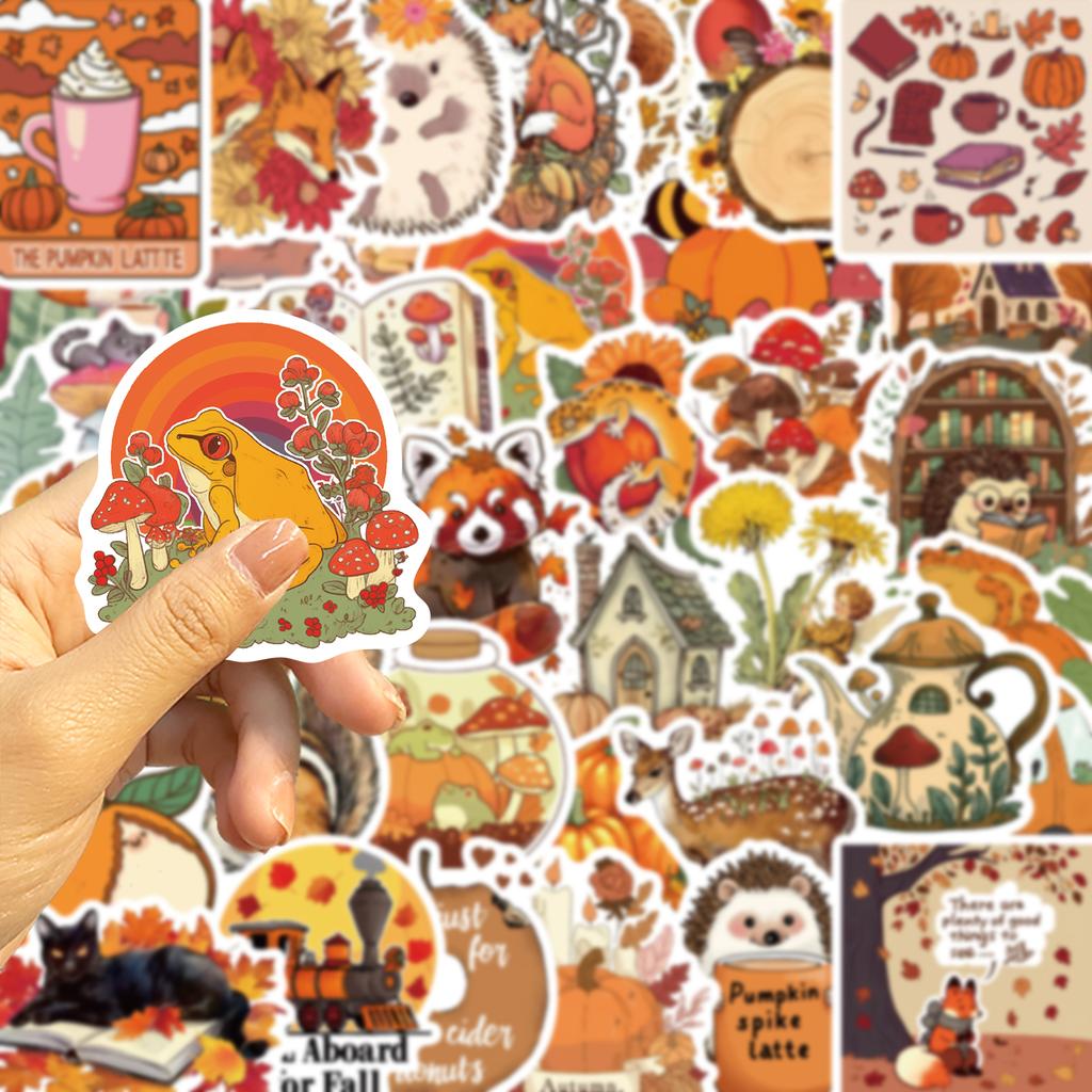 50PCS Fall Autumn Forest Sticker For Desk Refrigerator Computer Skateboard Waterproof Personality Creative Sticker