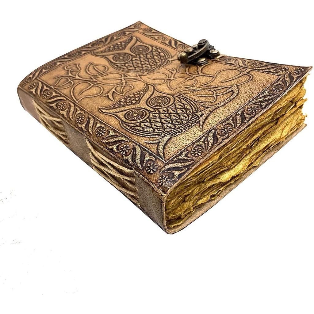 Leather Embossed Journal With 100% Antique Handmade Paper A5 Journal Unruled 200 Pages  (Tan)