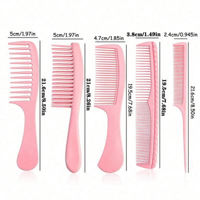 5 Stück/1 Set Friseurkamm mit breiten Zinken Tragbar für Zuhause Langes Haar Scharfer Schwanz zum Strähnenkamm mit breiten dichten Zinken