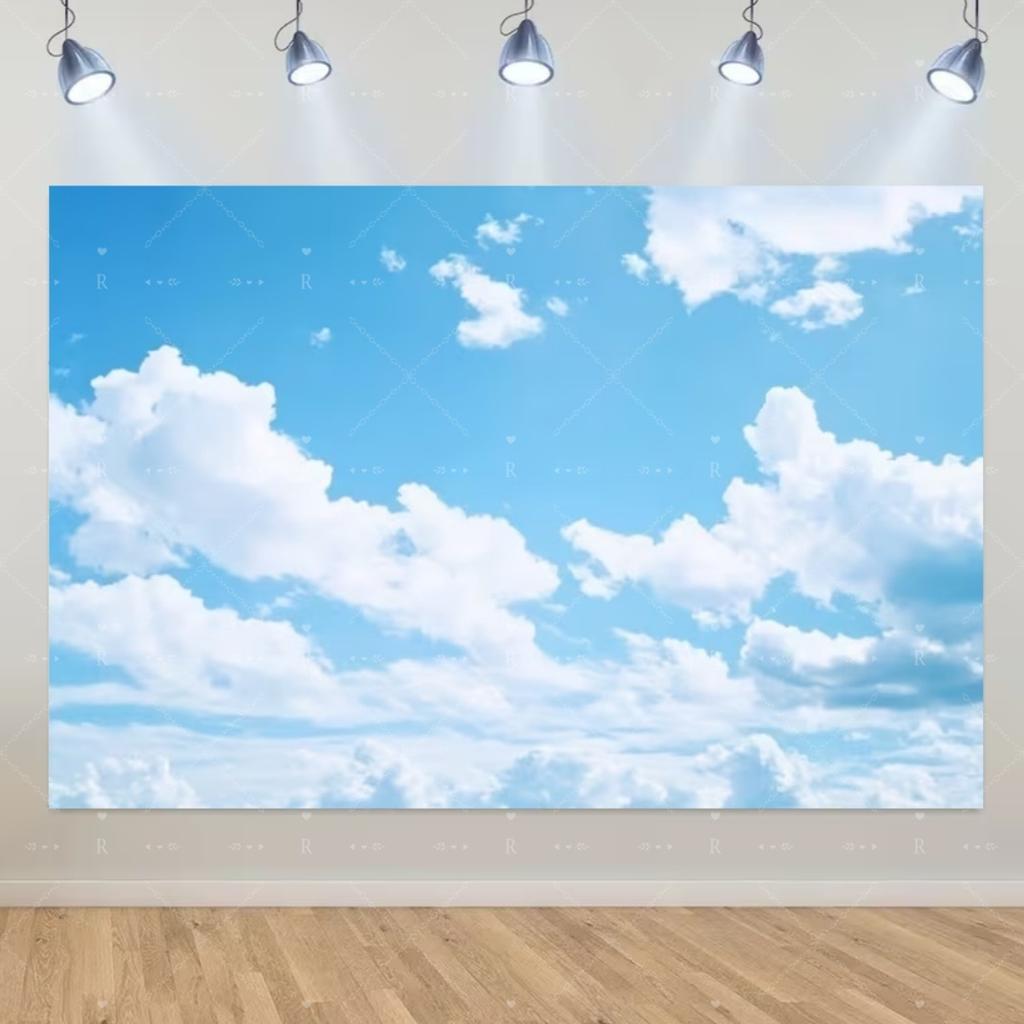 Blue Sky White Cloud Background Natural Landscape Home Party Decoration Backdrop Portrait Photography Banner Baby Shower Props