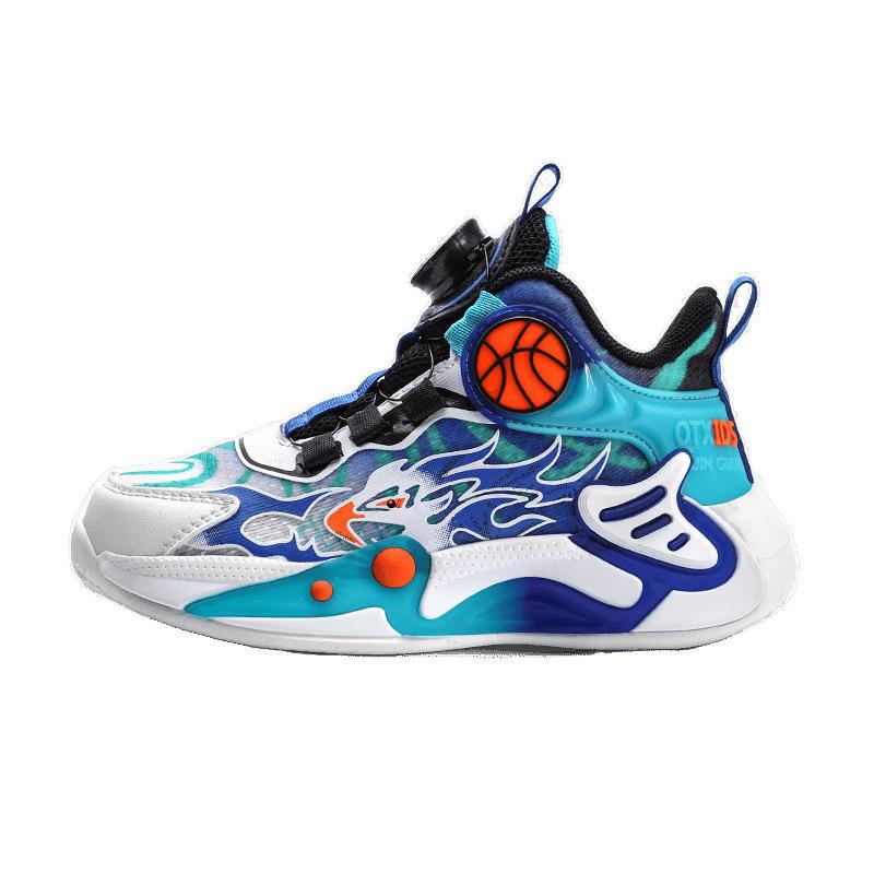 Boys shoes spring and summer children's sports shoes non-slip breathable mesh basketball shoes rotating button middle and older children's runni