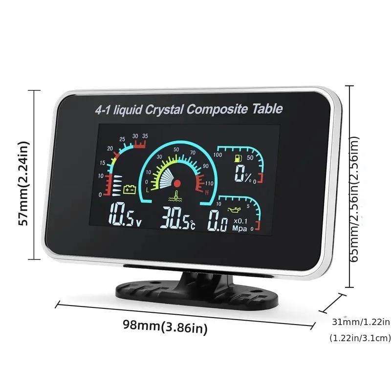 Universal Car 12V/24V LCD Digital Truck Car Oil Pressure Gauge Voltmeter Water Temp Meter Combination Table with 1/8 NPT Sensors