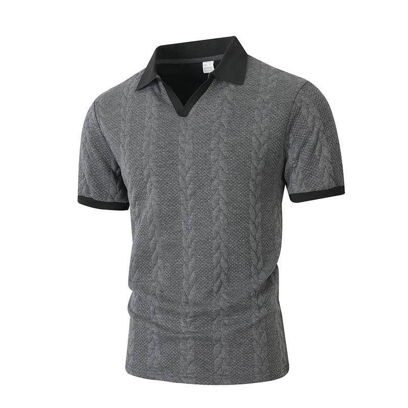 Mens Short Sleeve Color Block Solid Jacquard Casual Business Polo Shirt S