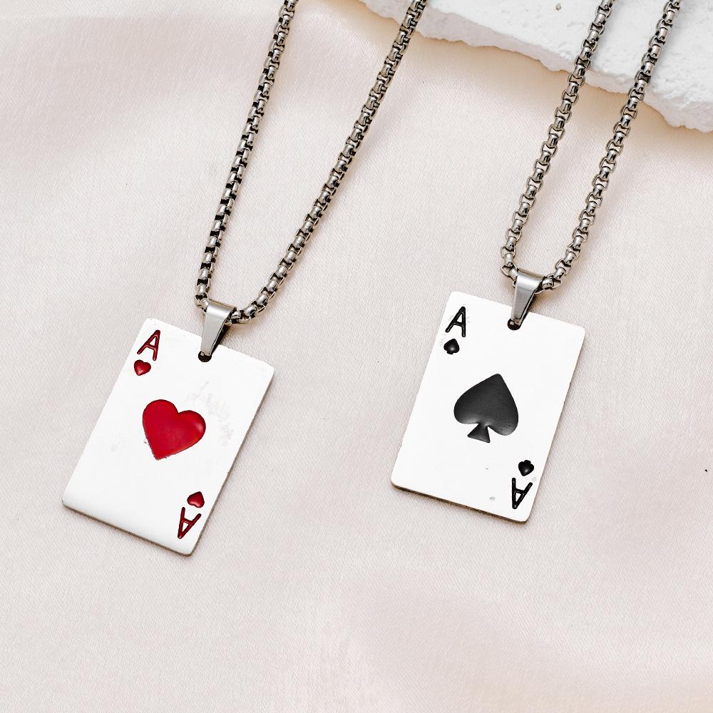 Unisex Stainless Steel Playing Card Necklace: Ace of Hearts & Spades Pendant, European/American Hip Hop Fashion
