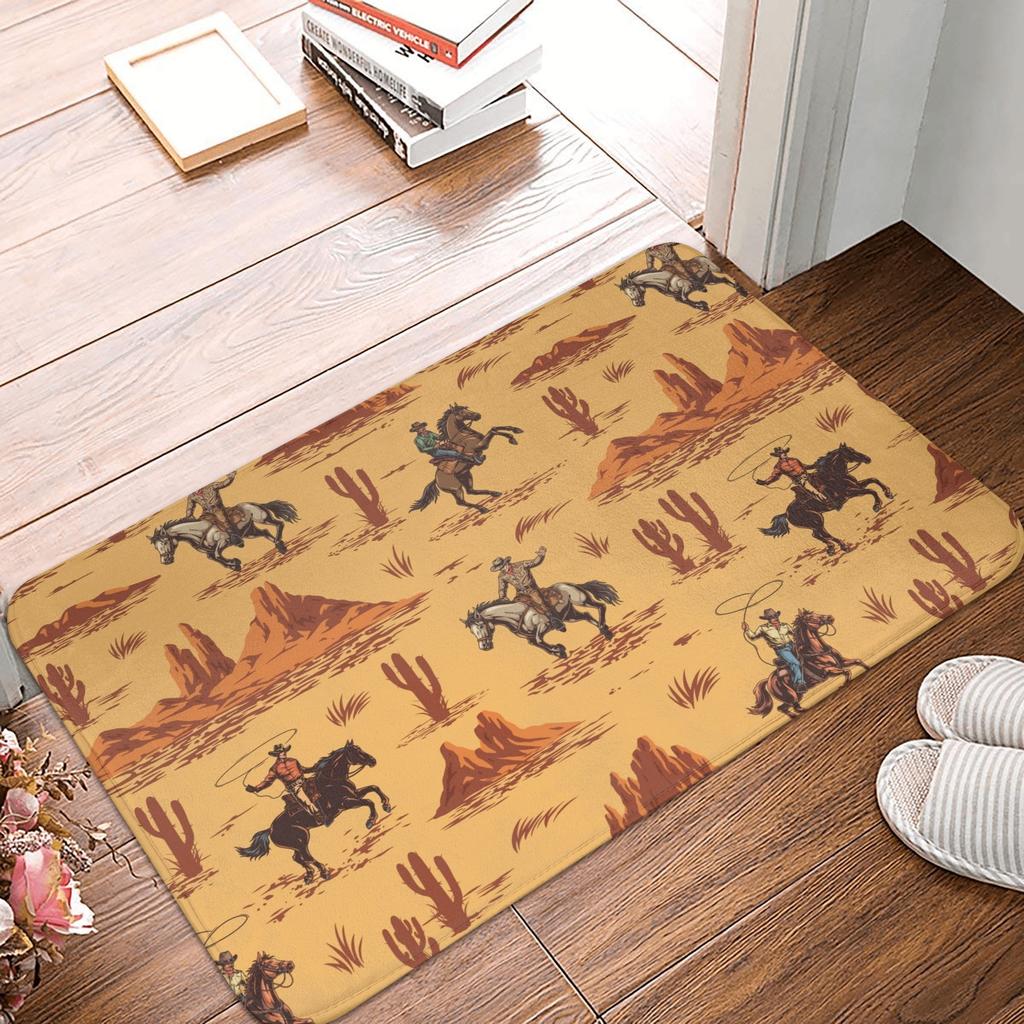 Western Cowboy Rider Pattern Front Door Mat Anti-Slip Indoor Quick Dry Doormat Floor Bathroom Entrance Rug Carpet