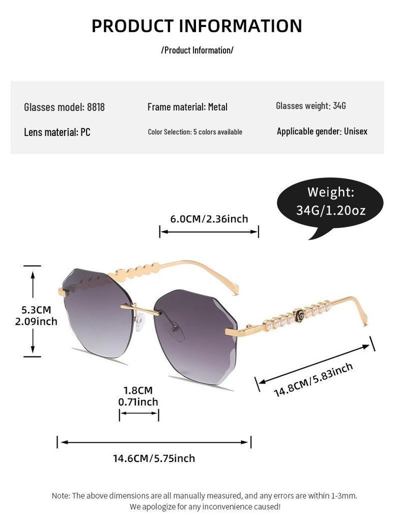 Frameless Pearl Sunglasses for Women - Elegant Y2K Style with Metal Sun Protection