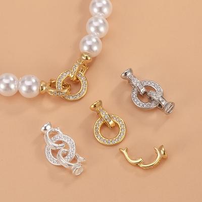 18K Gold-Plated 925 Sterling Silver Universal O-Ring Clasp with Inlaid Zircon for DIY Jewelry
