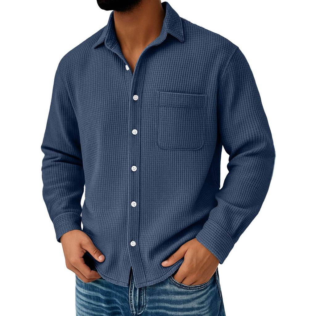 Men's  Trend  Fashion  Leisure  Versatile  Flip Collar  Long Sleeves  Shirt