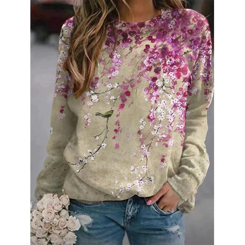 Harajuku New 3D Printing Colorful Flowers Sweatshirts Fashion Women Streetwear Pullovers Girls Winter Floral Graphic Top Clothes