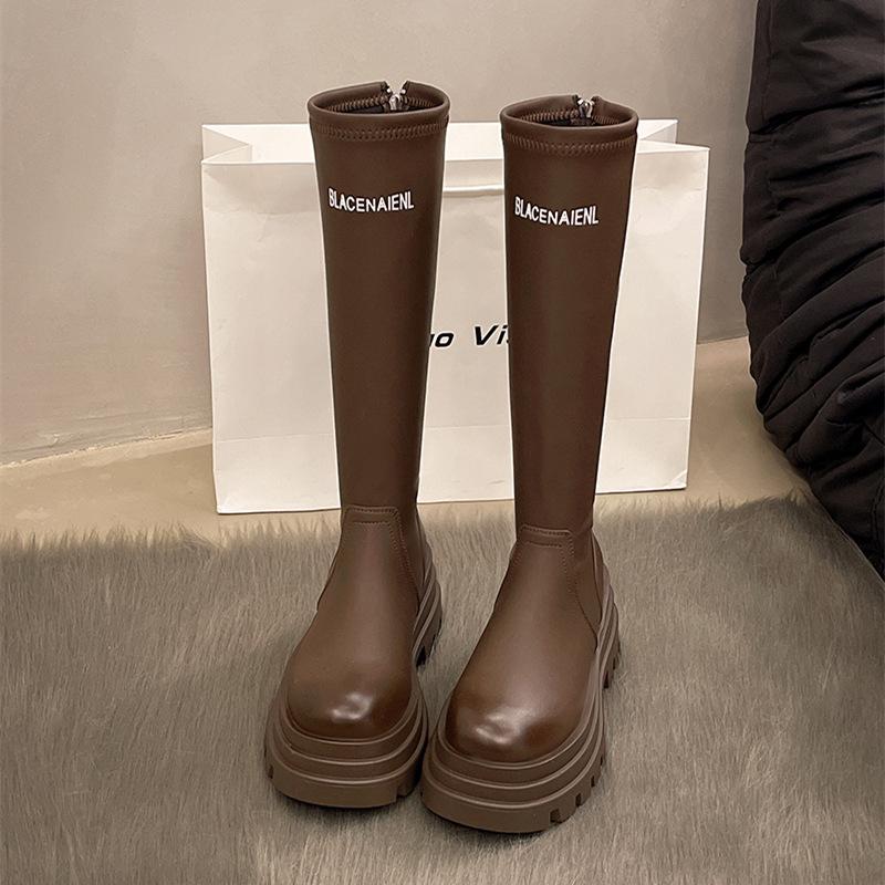 

толстый каблук толстая подошва сапоги женские молния сзади мода темперамент модные сапоги простые и удобные уличные рыцарские сапоги прилив 40