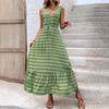 Women's Spring Summer  Lace Up Print Color High Waist Sleeveless Pleated Dress