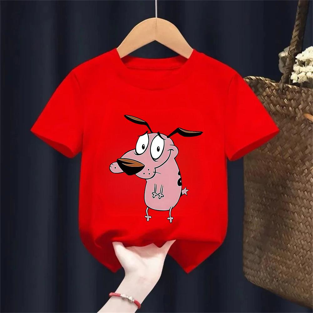 Kinder T-Shirt Courage der feige Hund Kreativ Bedrucktes Sommer Jungen und Mädchen Rundhals Kurzarm Lässiges Oberteil T-Shirt Kleidung