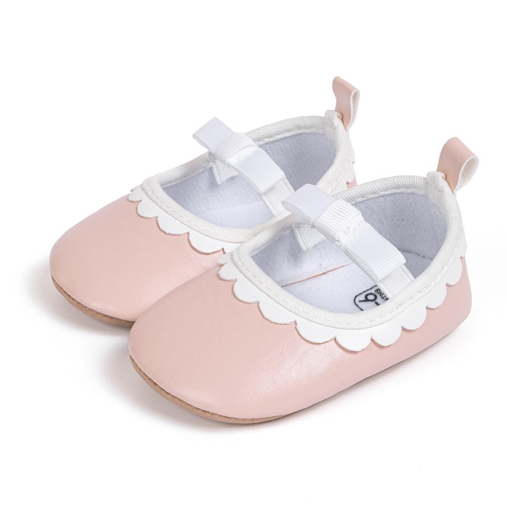 Baby Girl Princess Bow Lace Non-Slip Soft Leather Walking Shoes (0-1 Year)