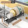 Pull Out Dish Storage Rack Carbon Steel Plate Drain Stand Holder Kitchen Drawer Organizer for Dishes Lids Cutting Boards