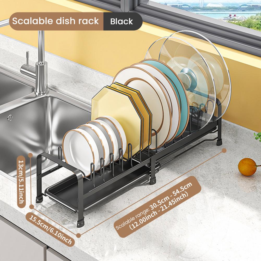 Pull Out Dish Storage Rack Carbon Steel Plate Drain Stand Holder Kitchen Drawer Organizer for Dishes Lids Cutting Boards