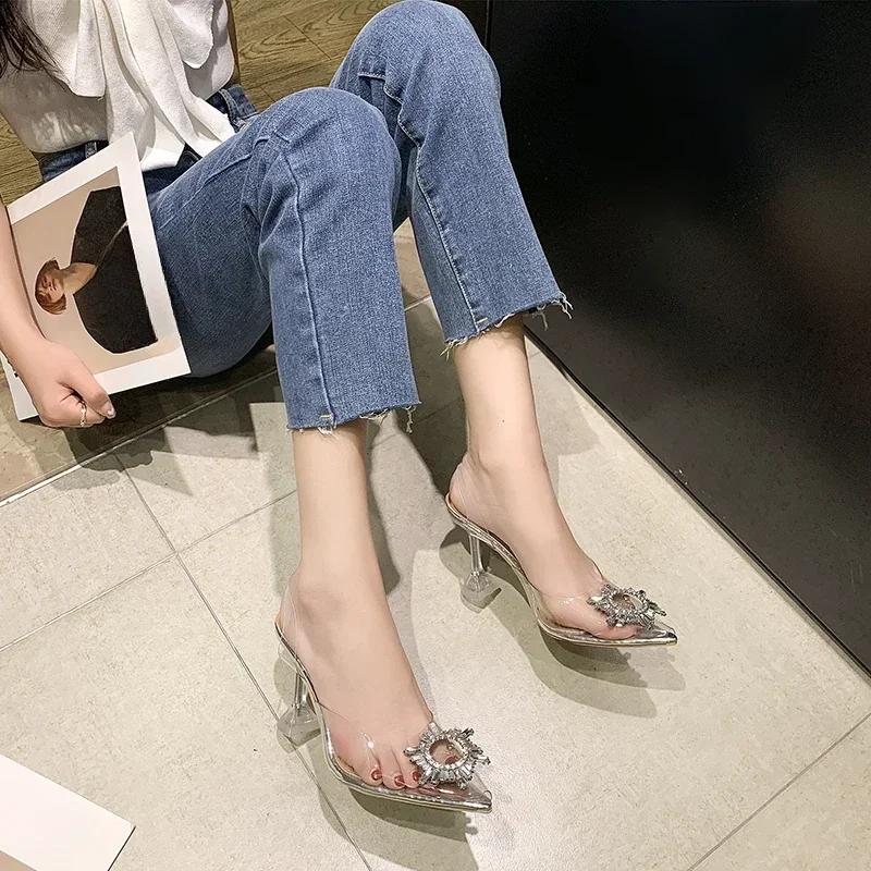 2024 New Spring and Autumn Fashion New Sexy Wedding Transparent Banquet Comfortable Crystal Women's High Heels Zapatos Mujer