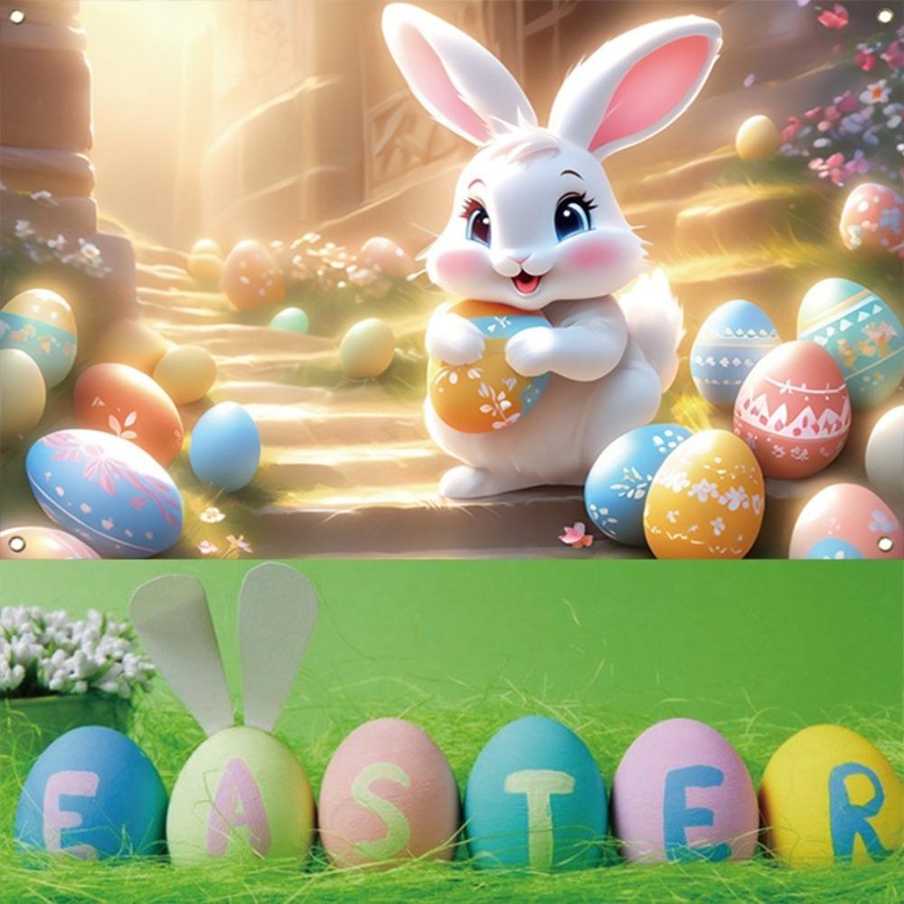 180*110cm Easter Photography Backdrop Cartoon Easter Hanging Banner  Happy Easter Decoration