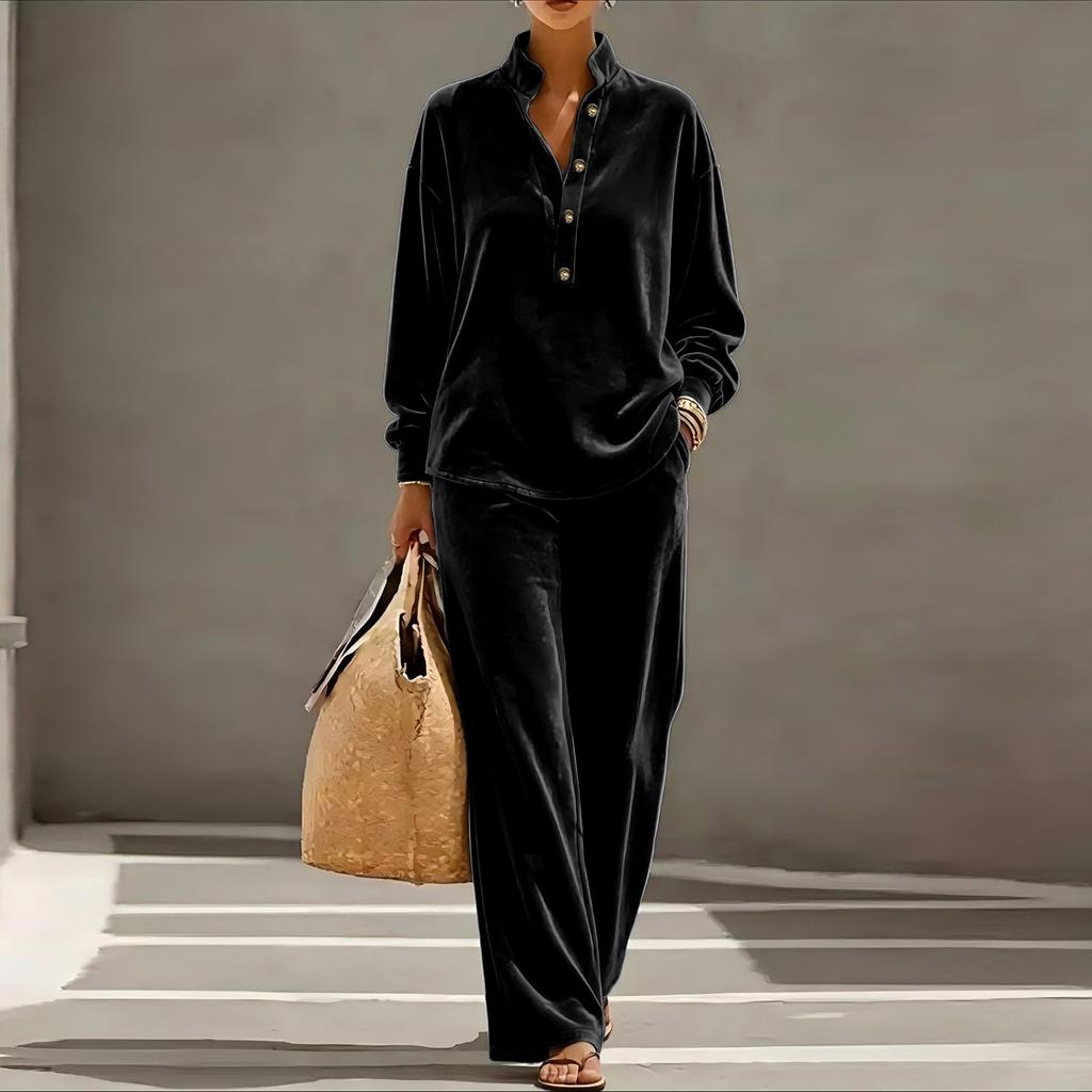 Women's Casual Velvet Long Sleeve Top and Pants Two Piece Set