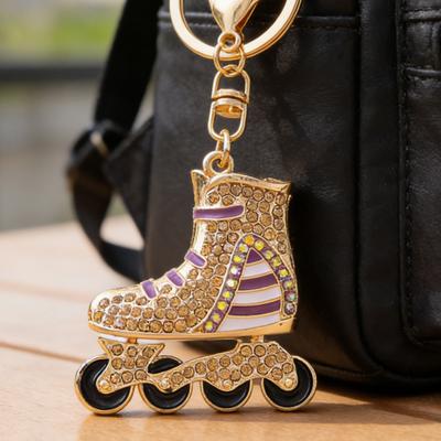 Rhinestone Striped Roller Skates Keychain Alloy Key Ring Backpack Schoolbag Hanging Decoration Bag Charm Purse Pendant